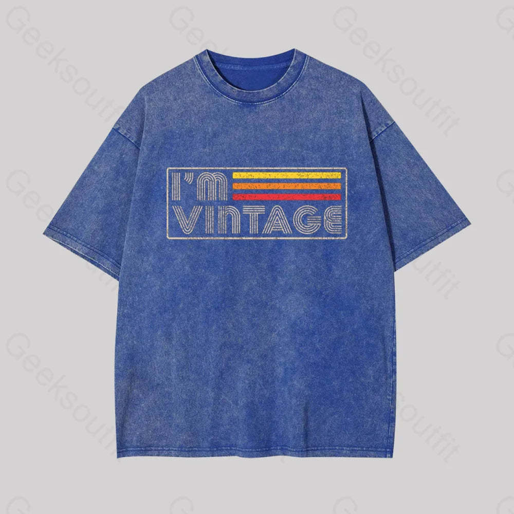 I Am Vintage Geek Washed T-Shirt Blue / S