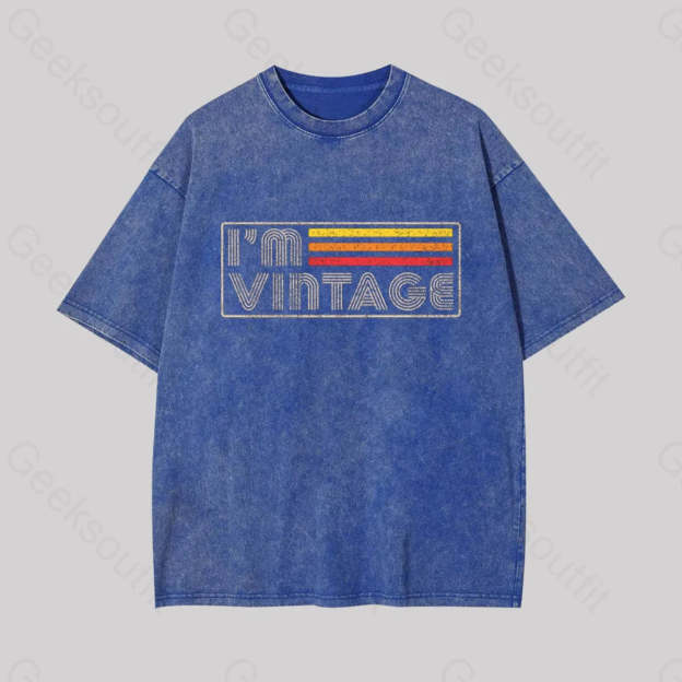 I Am Vintage Geek Washed T-Shirt Blue / S