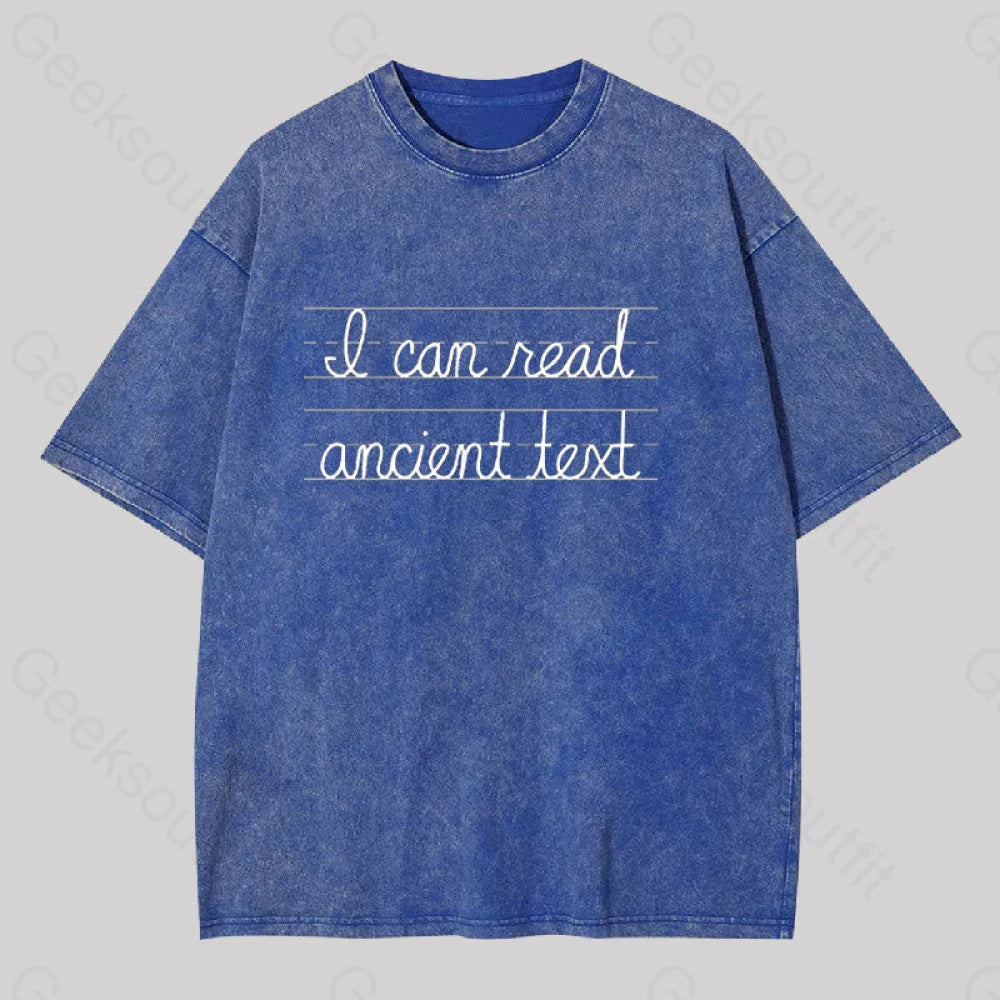 I Can Read Ancient Text Geek Washed T-Shirt Blue / S