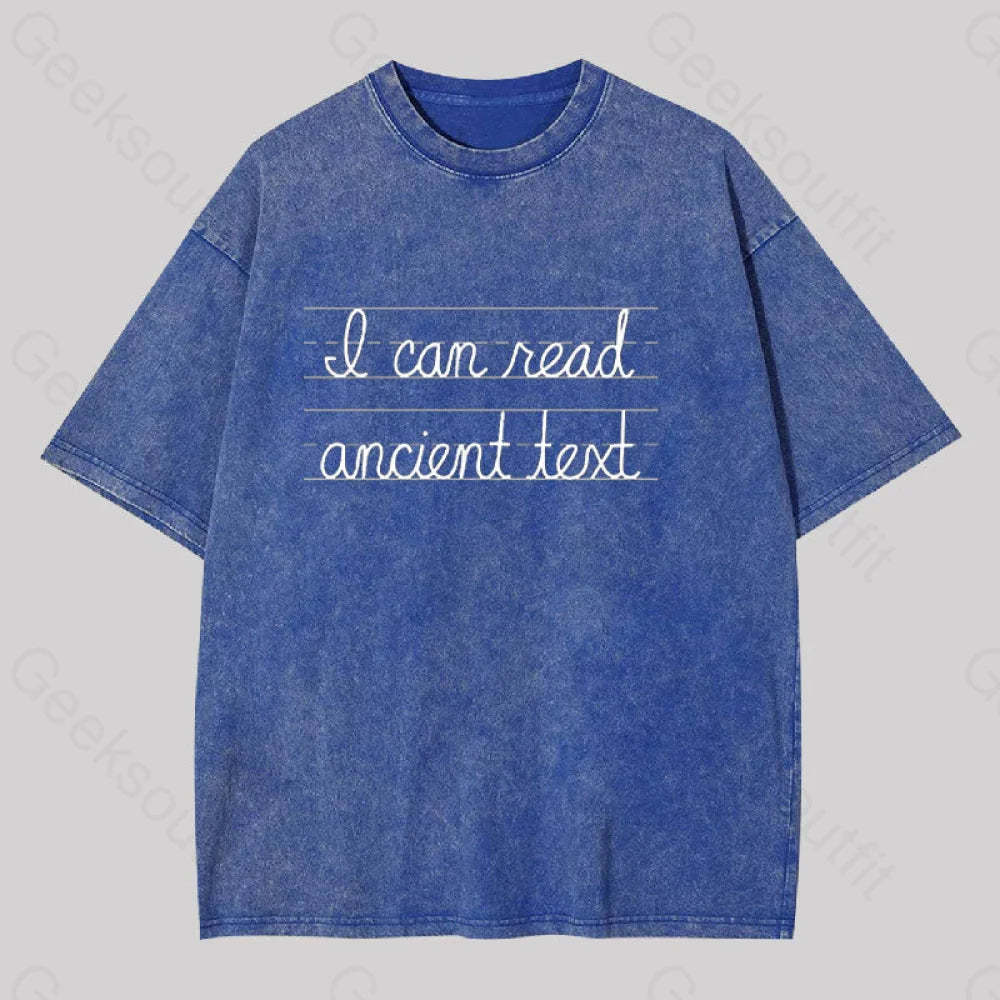 I Can Read Ancient Text Geek Washed T-Shirt Blue / S