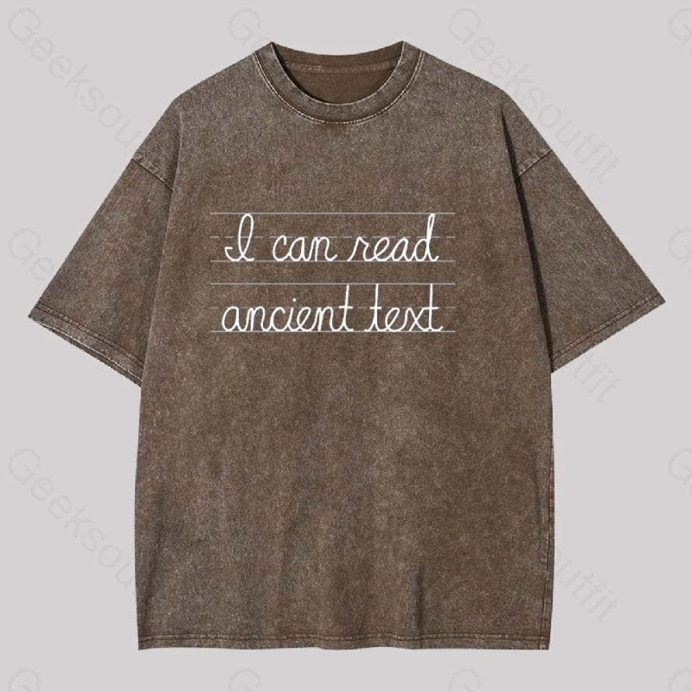 I Can Read Ancient Text Geek Washed T-Shirt Coffee / S