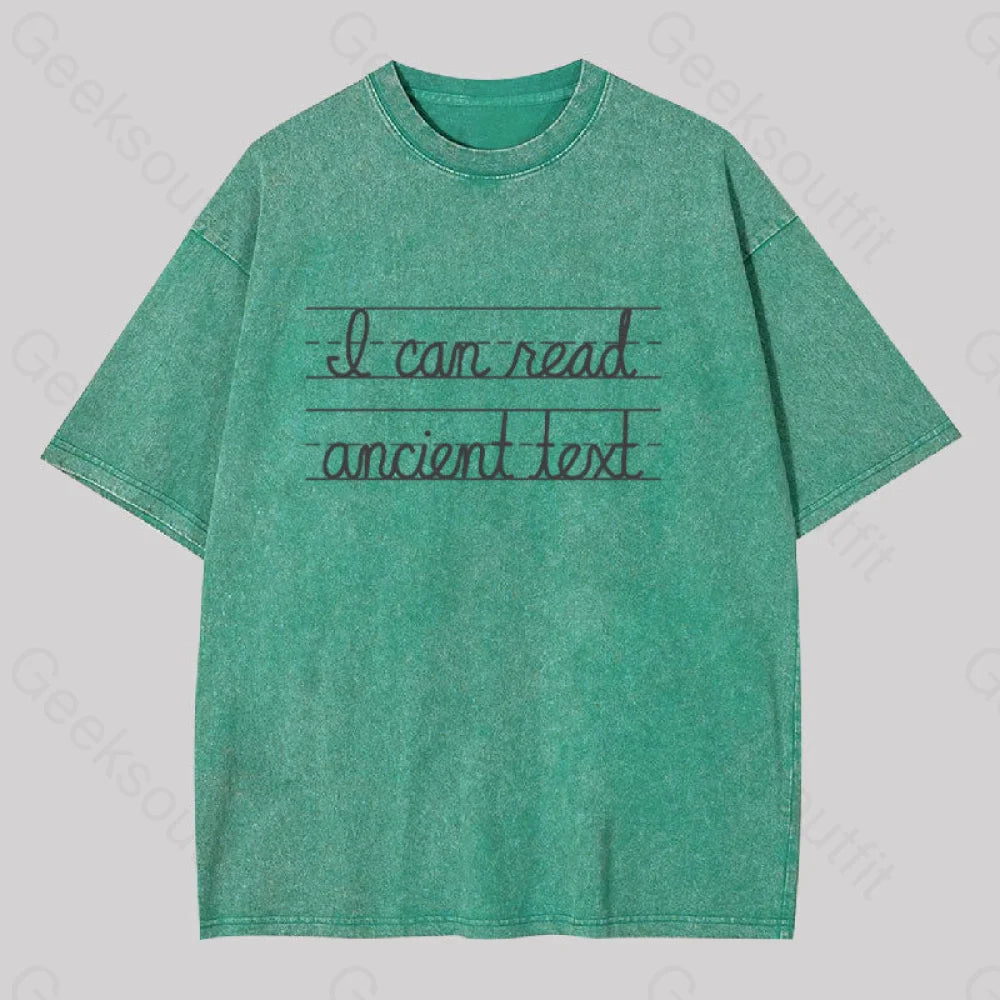 I Can Read Ancient Text Geek Washed T-Shirt Grass Green / S