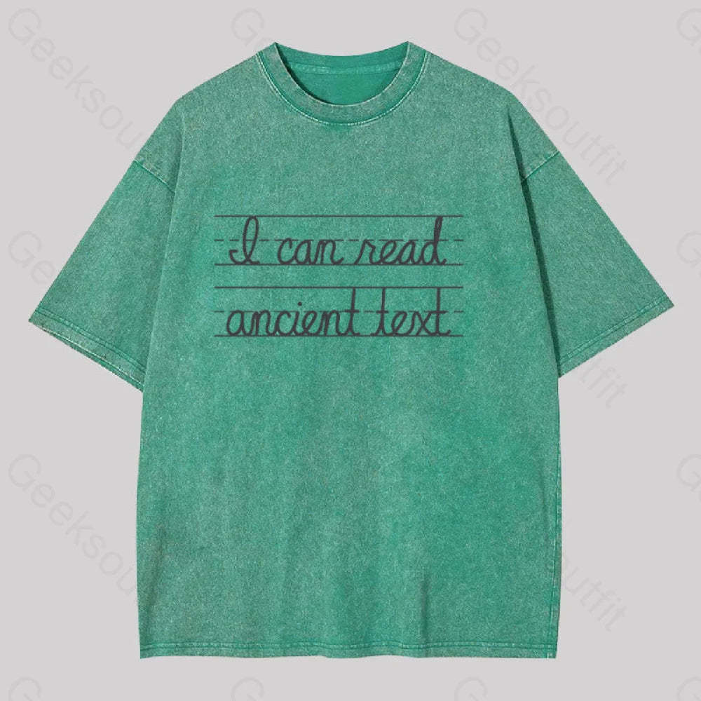 I Can Read Ancient Text Geek Washed T-Shirt Grass Green / S