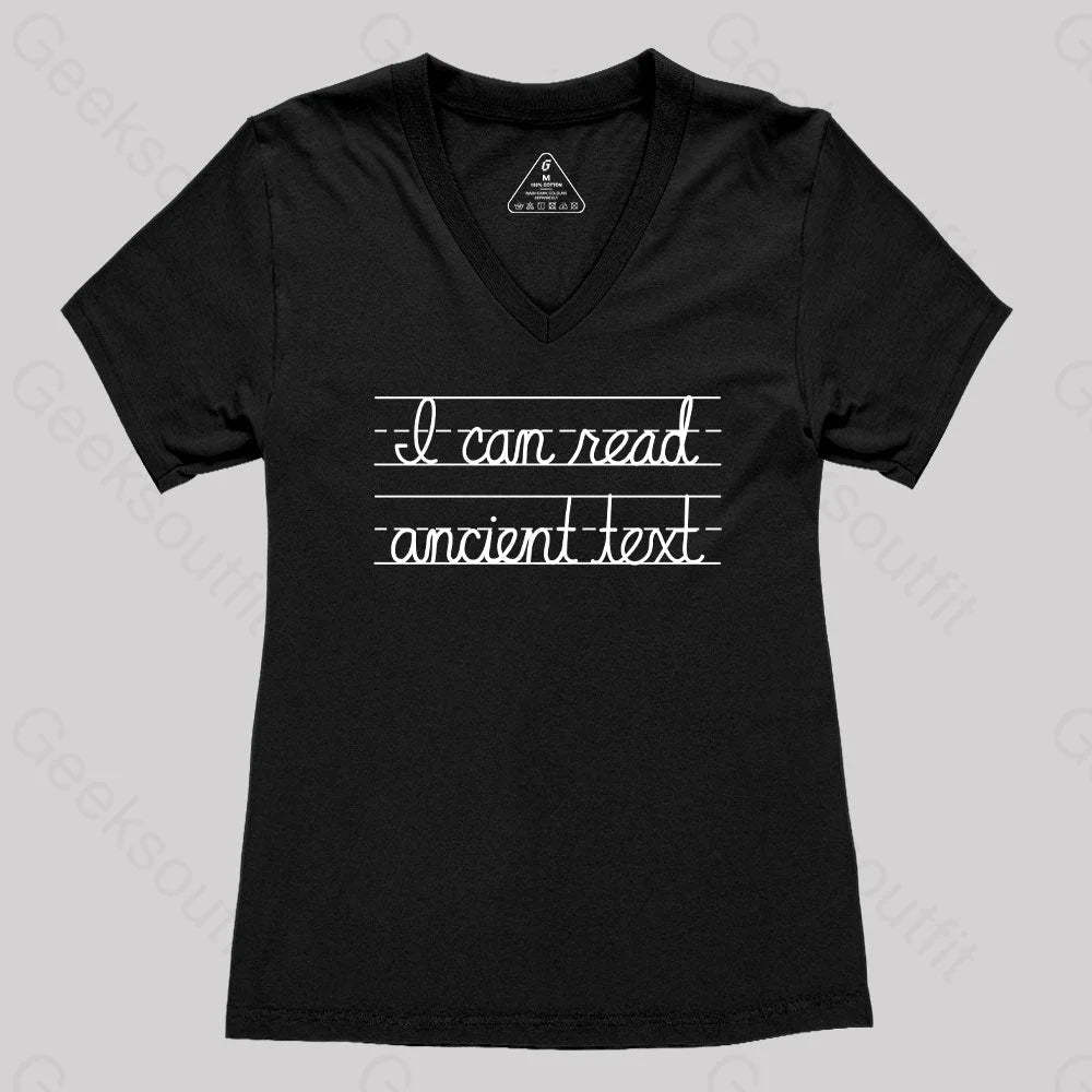 I Can Read Ancient Text Women’s V-Neck T-Shirt Black / S