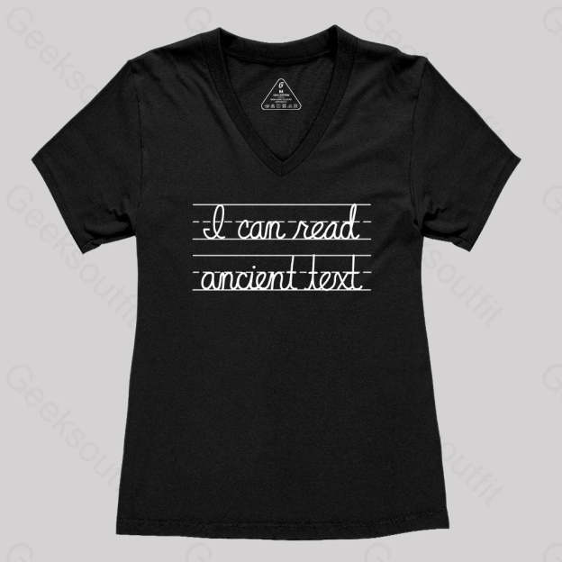 I Can Read Ancient Text Women’s V-Neck T-Shirt Black / S