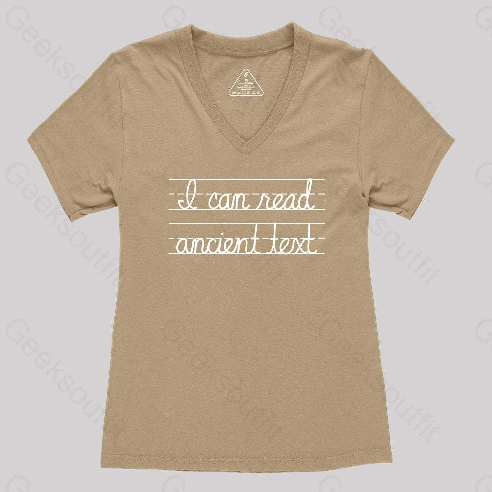 I Can Read Ancient Text Women’s V-Neck T-Shirt Khaki / S