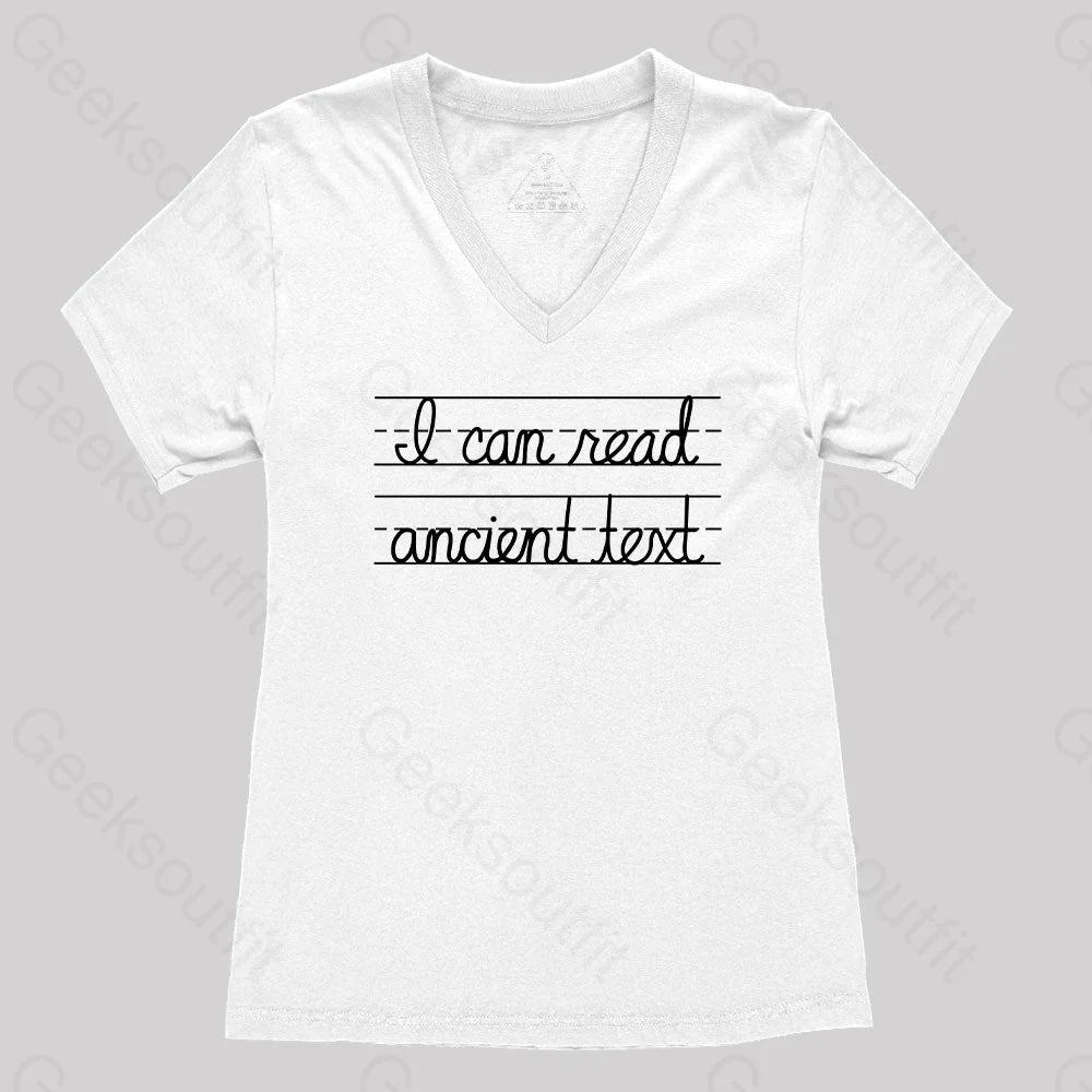 I Can Read Ancient Text Women’s V-Neck T-Shirt White / S