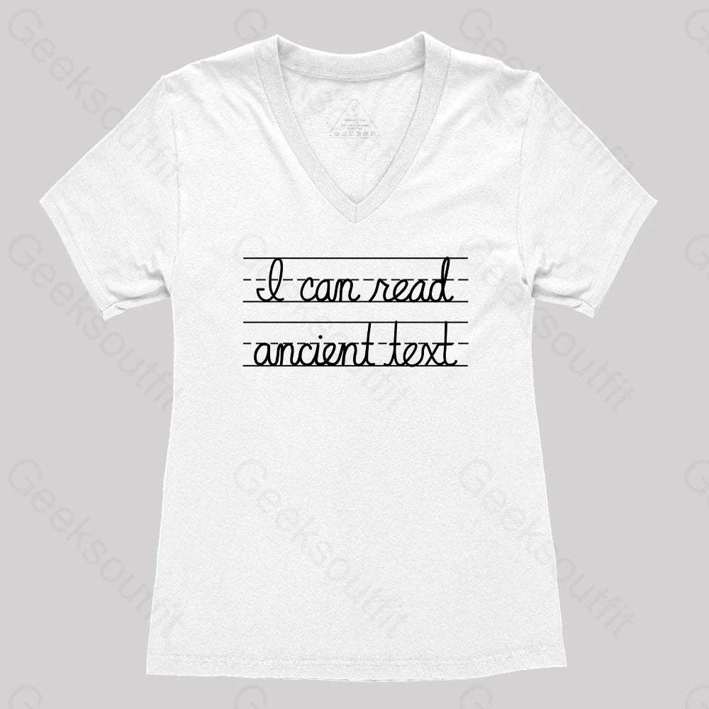 I Can Read Ancient Text Women’s V-Neck T-Shirt White / S