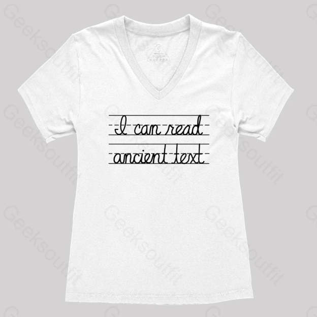 I Can Read Ancient Text Women’s V-Neck T-Shirt White / S