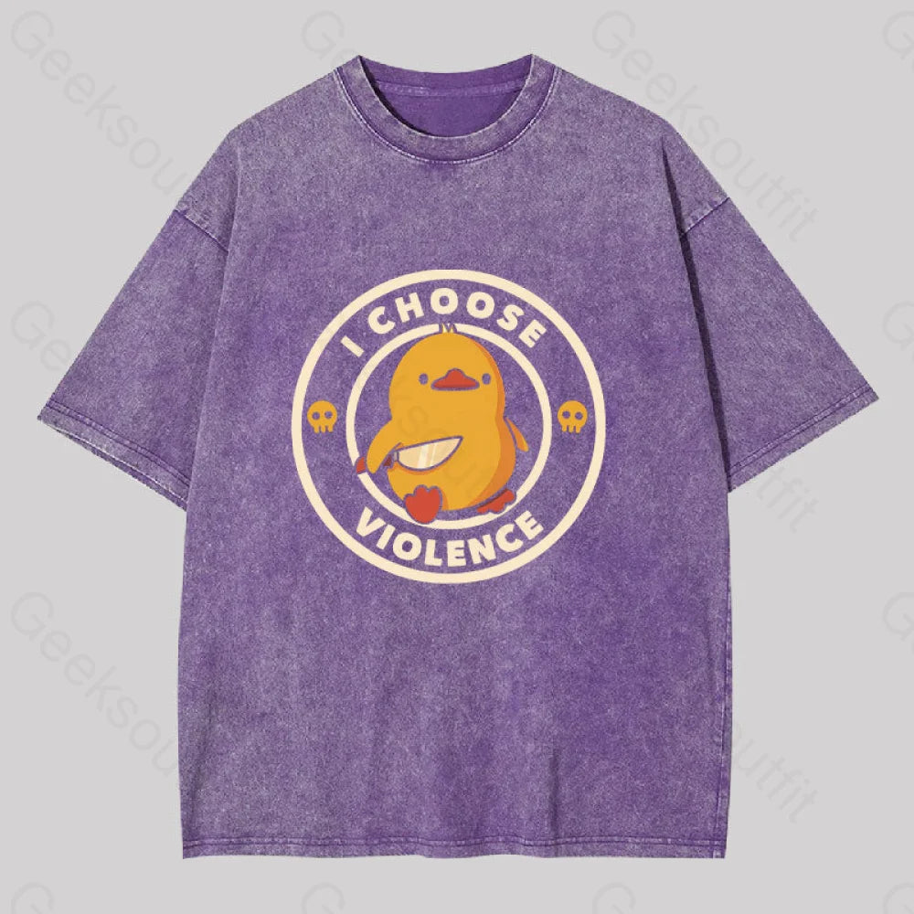 I Choose Violence Funny Duck Washed T-Shirt Purple / S