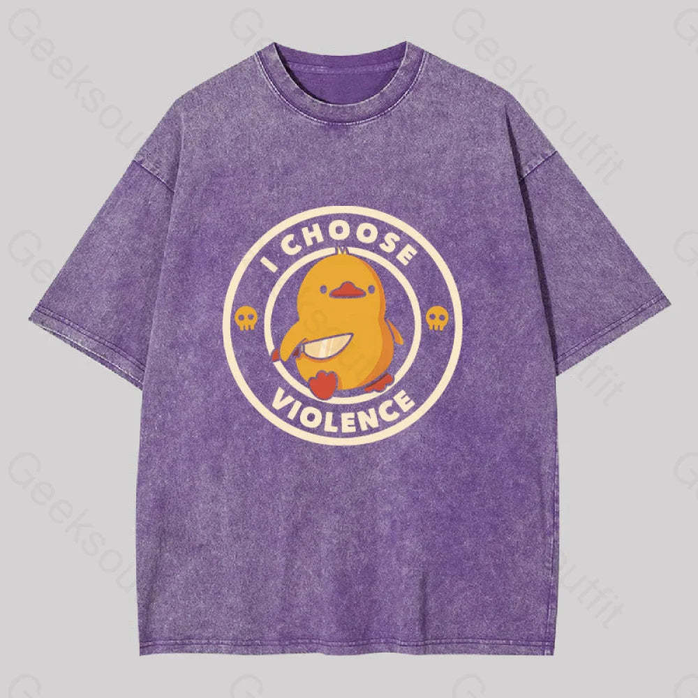 I Choose Violence Funny Duck Washed T-Shirt Purple / S