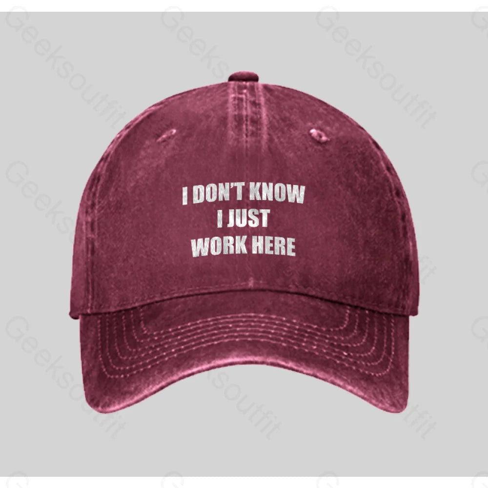 I Don¡¯t Know Just Work Here Washed Vintage Baseball Cap Red