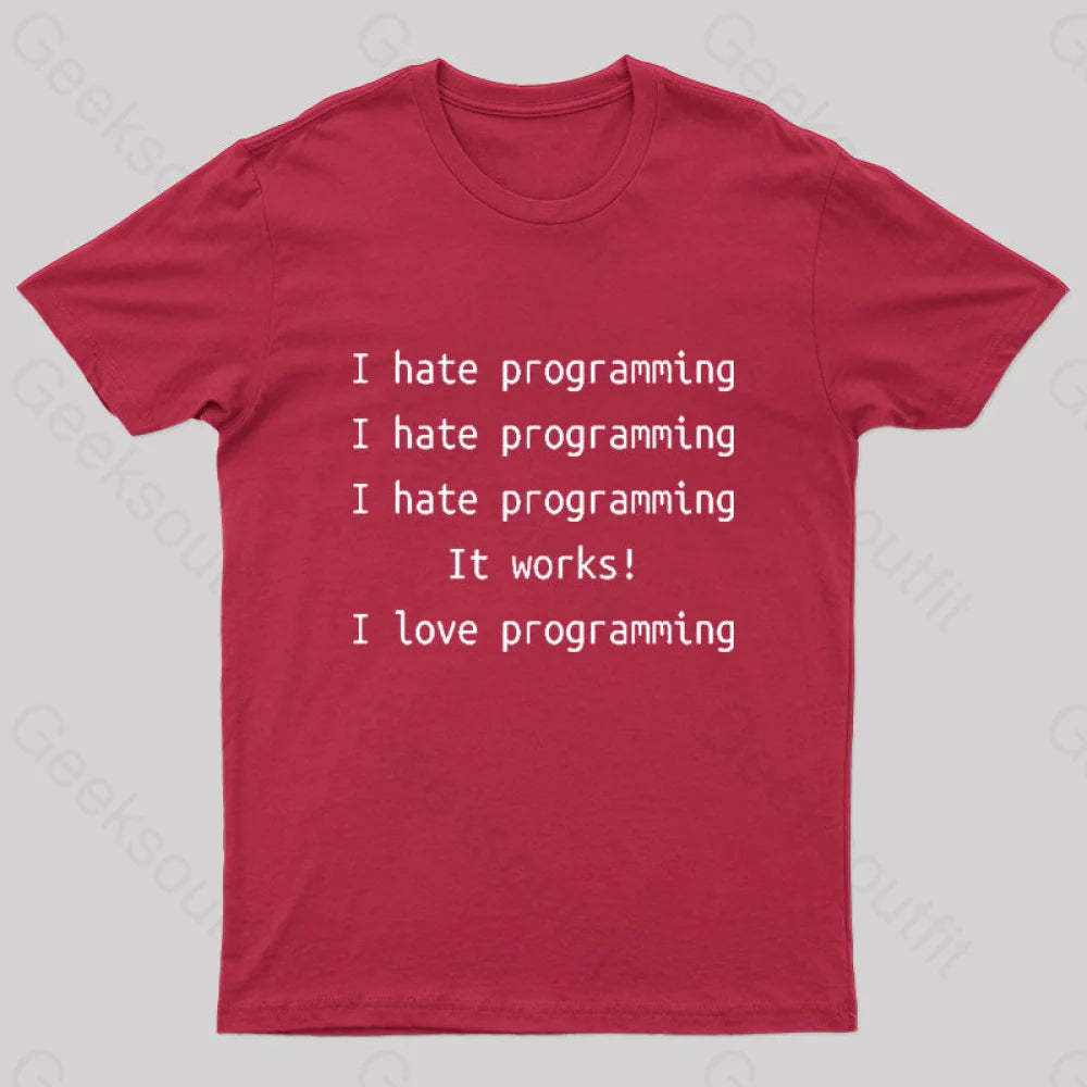 I Hate Programming Funny Geek T-Shirt Red / S