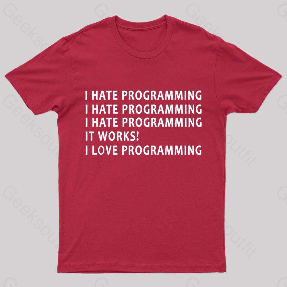 I Hate Programming Nerd T-Shirt Red / S