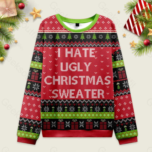I Hate Ugly Christmas Sweater Men??s Style-S