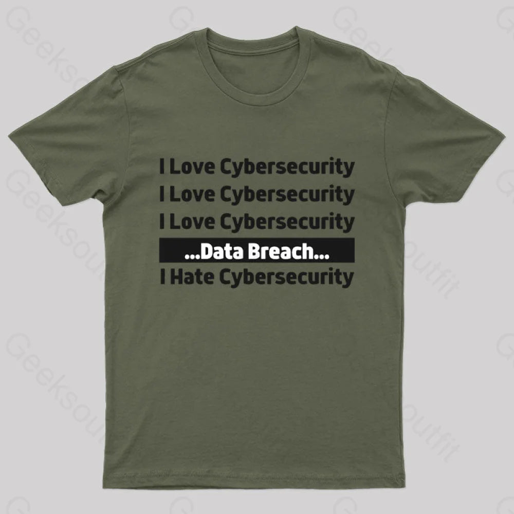 I Love Cybersecurity Data Breach Hate Nerd T-Shirt Army Green / S