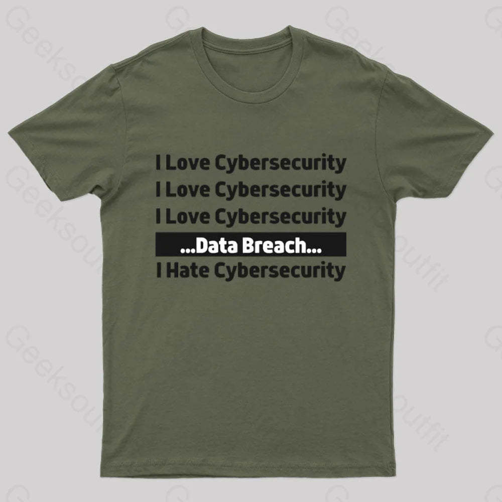 I Love Cybersecurity Data Breach Hate Nerd T-Shirt Army Green / S