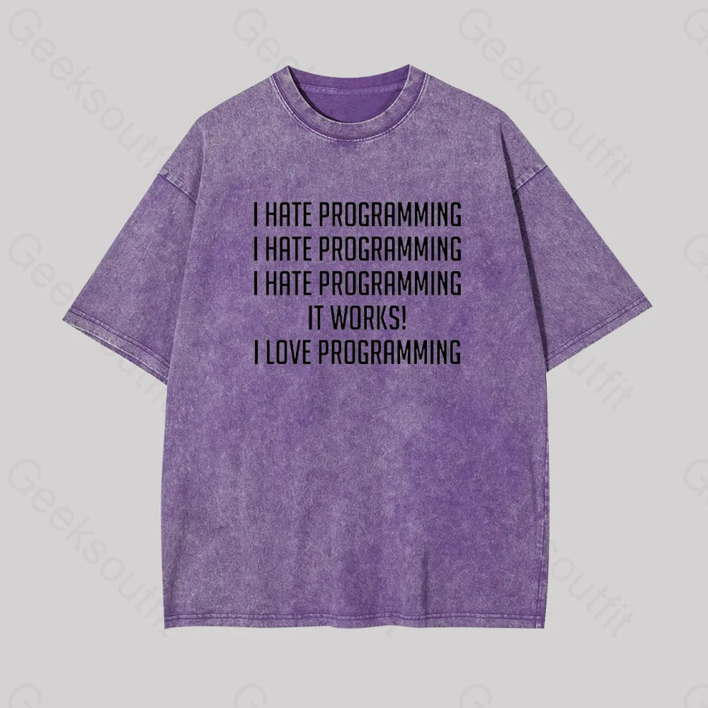 I Love Programminggeek Washed T-Shirt Purple / S