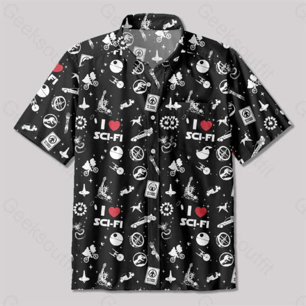 I Love Sci-Fi Button Up Pocket Shirt Up / S Bus458 Yc