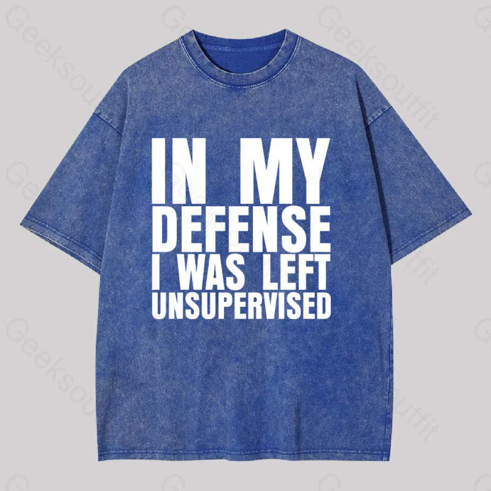 I Was Left Unsupervised Washed T-Shirt Blue / S