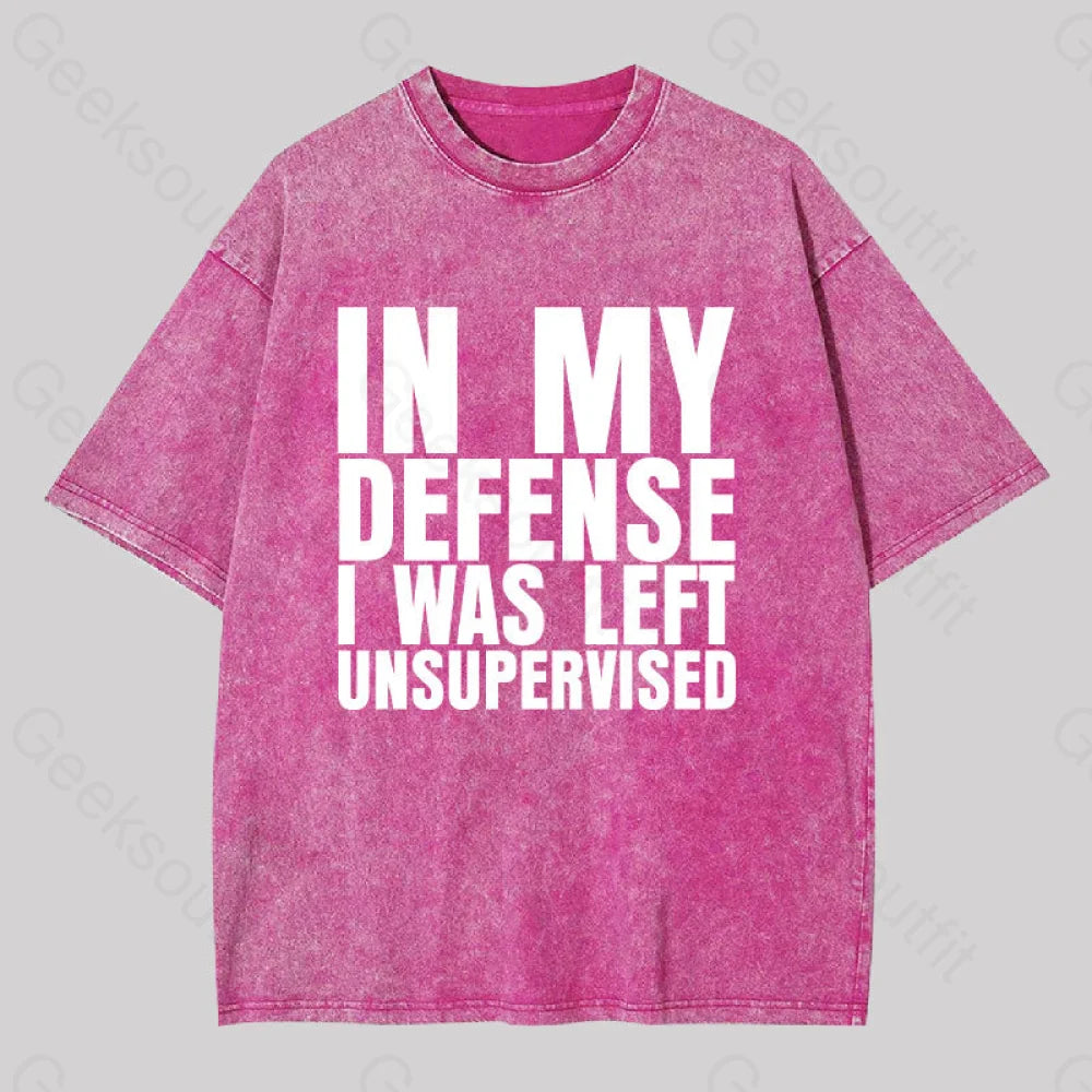 I Was Left Unsupervised Washed T-Shirt Rose Red / S