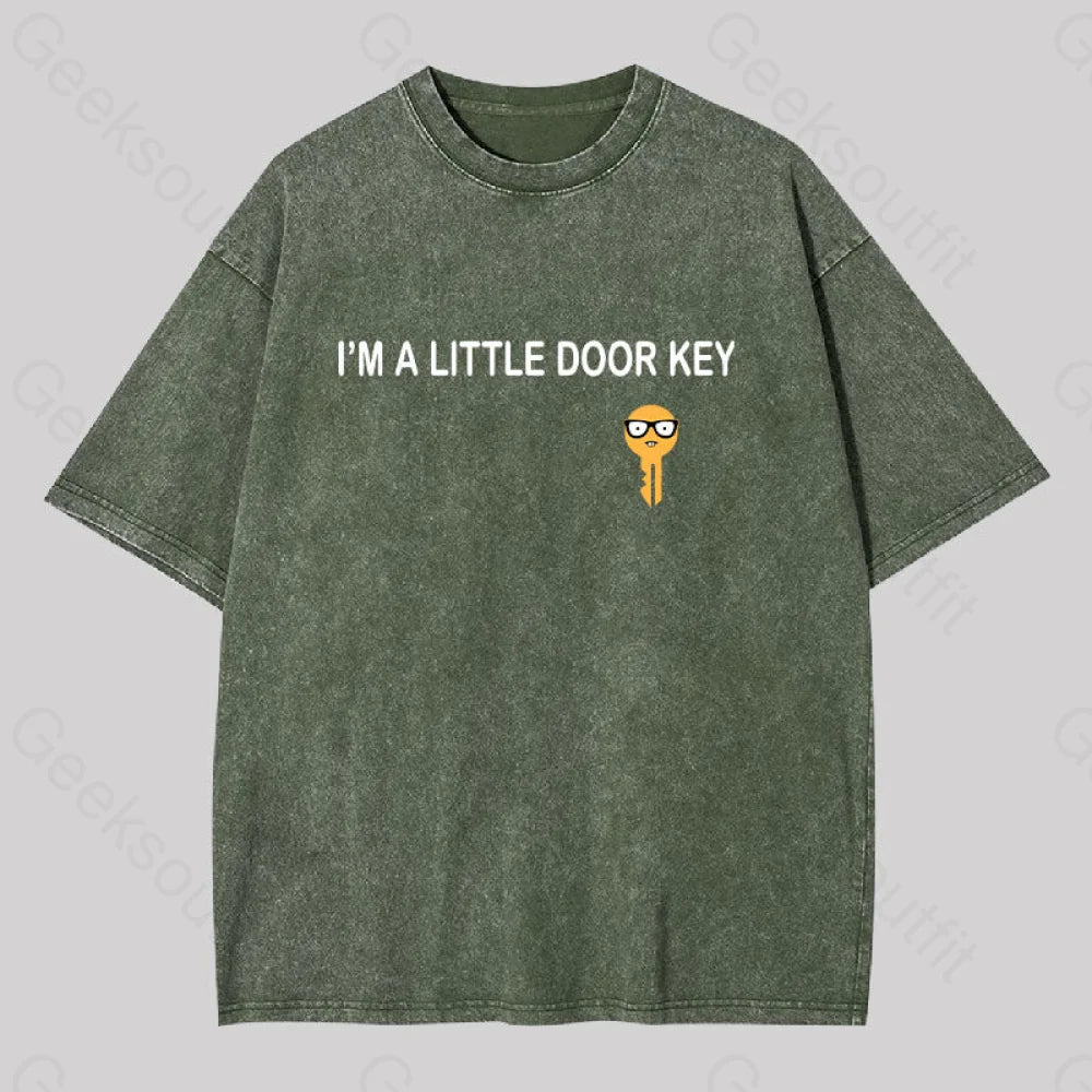 I?��m A Little Door Key Washed T-Shirt Army Green / S