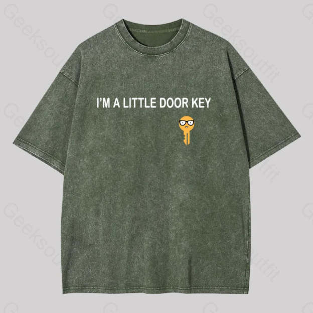 I?��m A Little Door Key Washed T-Shirt Army Green / S