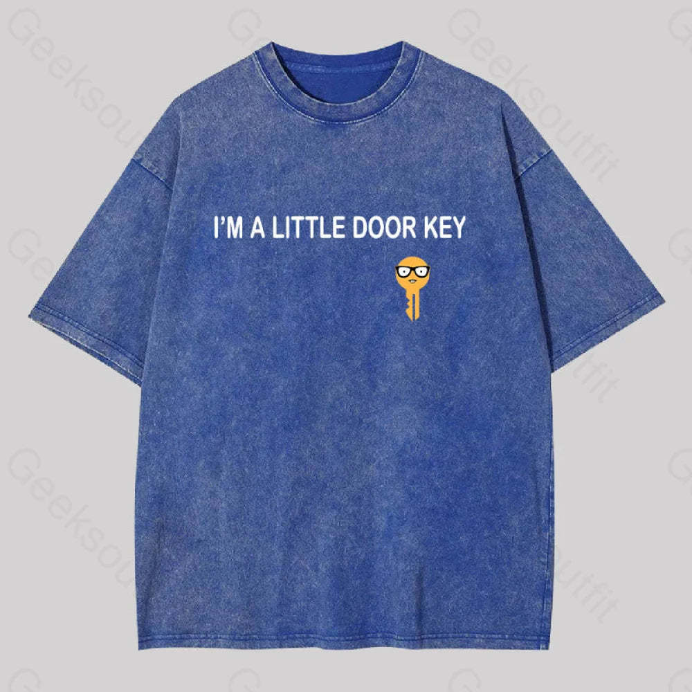 I?��m A Little Door Key Washed T-Shirt Blue / S