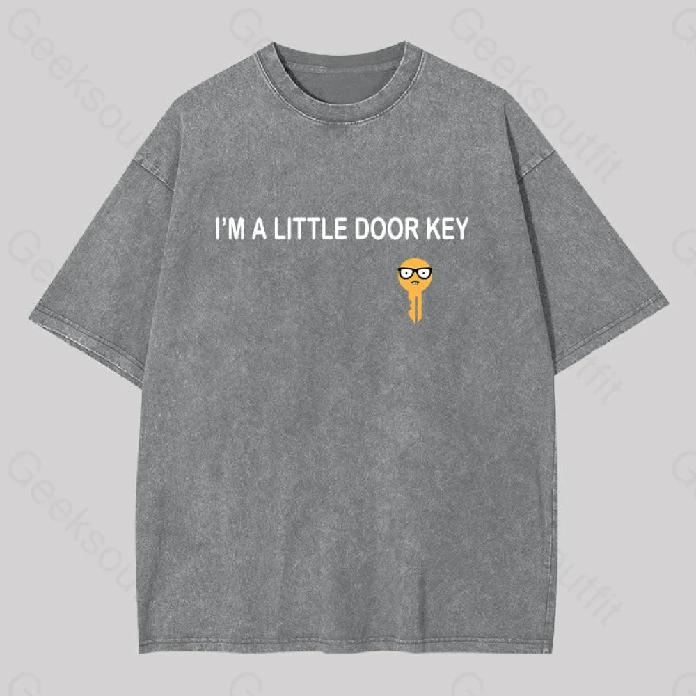 I?��m A Little Door Key Washed T-Shirt Grey / S