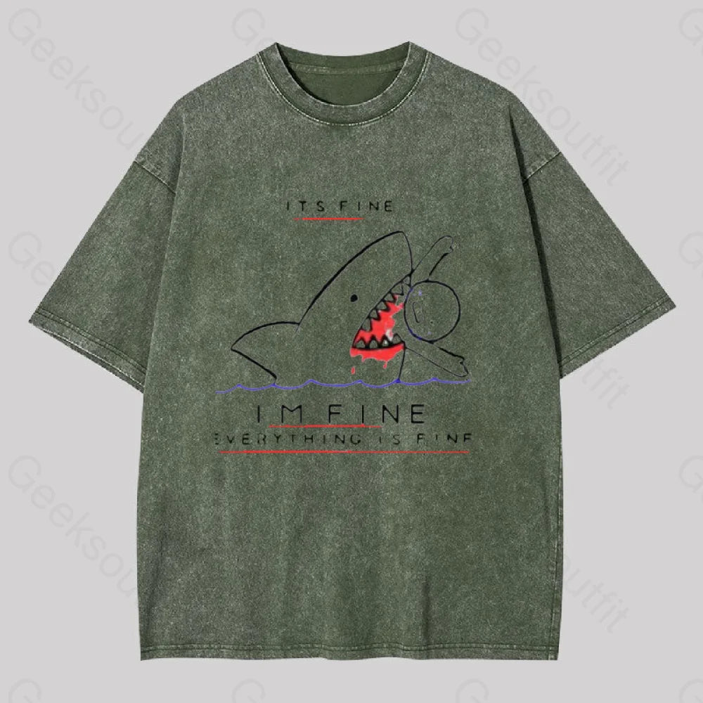 I?��m Fine Geek Washed T-Shirt Armygreen / S