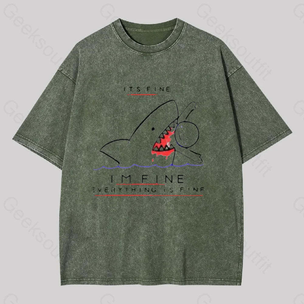 I?��m Fine Geek Washed T-Shirt Armygreen / S