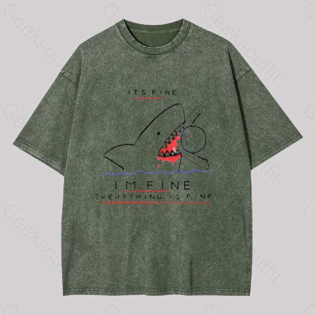 I?��m Fine Geek Washed T-Shirt Armygreen / S