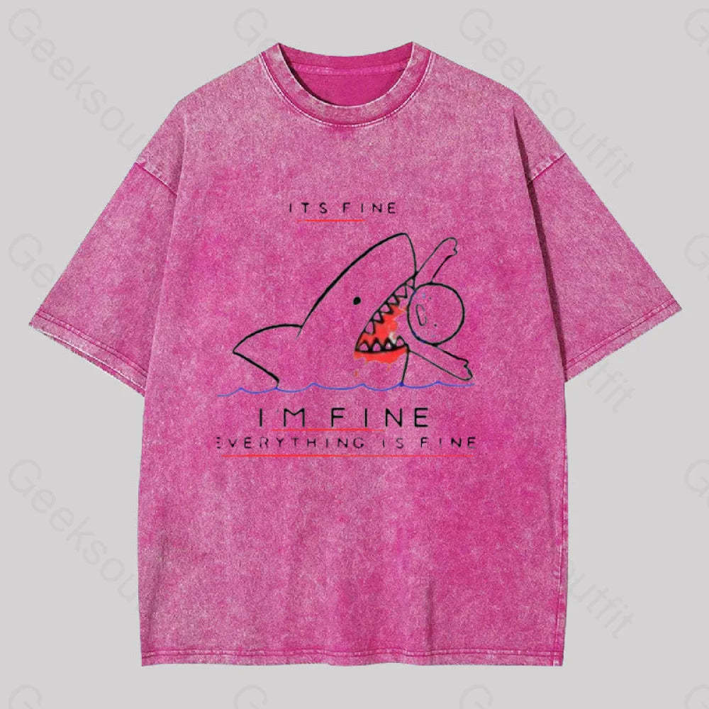 I?��m Fine Geek Washed T-Shirt Rose Red / S