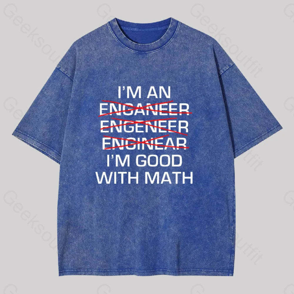 I?��m Good With Math Washed T-Shirt Blue / S