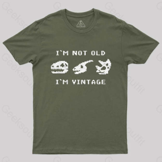 I’m Not Old Vintage - Funny Dinosaur Bones T-Shirt Army Green / S