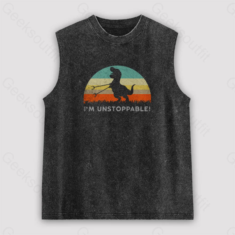 I’m Unstoppable T-Rex Unisex Washed Tank Black / S