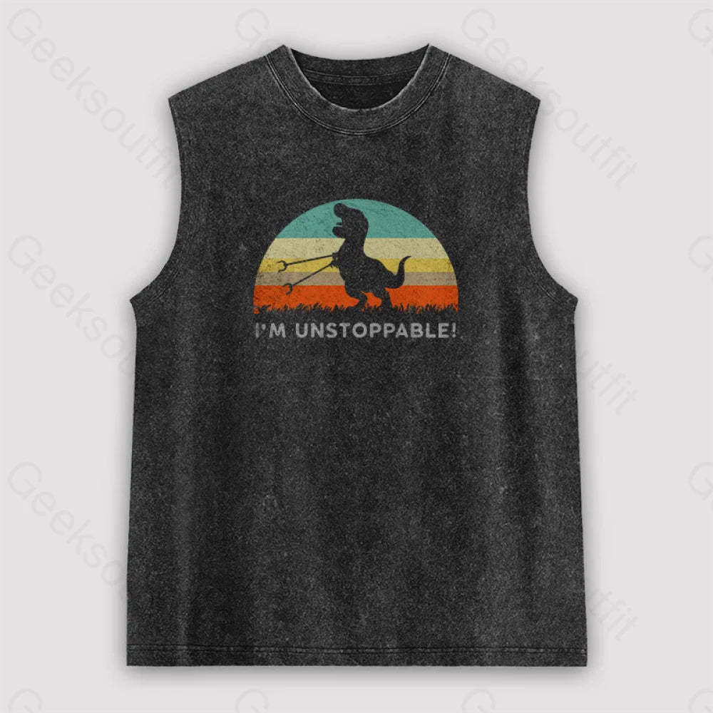 I’m Unstoppable T-Rex Unisex Washed Tank Black / S