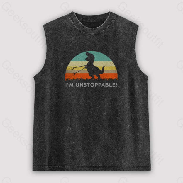 I’m Unstoppable T-Rex Unisex Washed Tank Black / S
