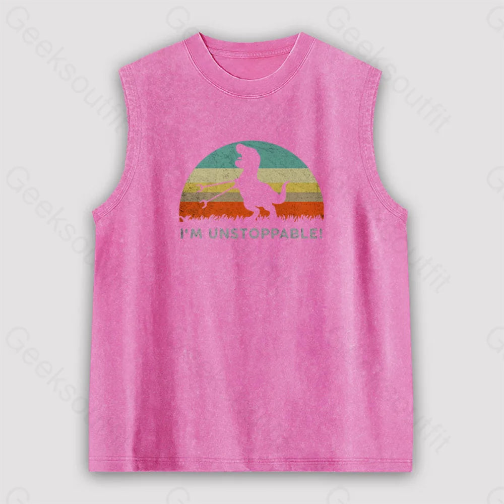 I’m Unstoppable T-Rex Unisex Washed Tank Pink / S