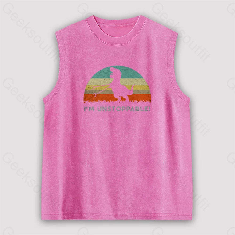 I’m Unstoppable T-Rex Unisex Washed Tank Pink / S