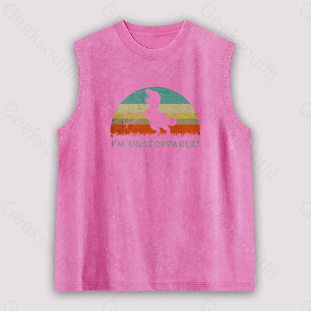 I’m Unstoppable T-Rex Unisex Washed Tank Pink / S