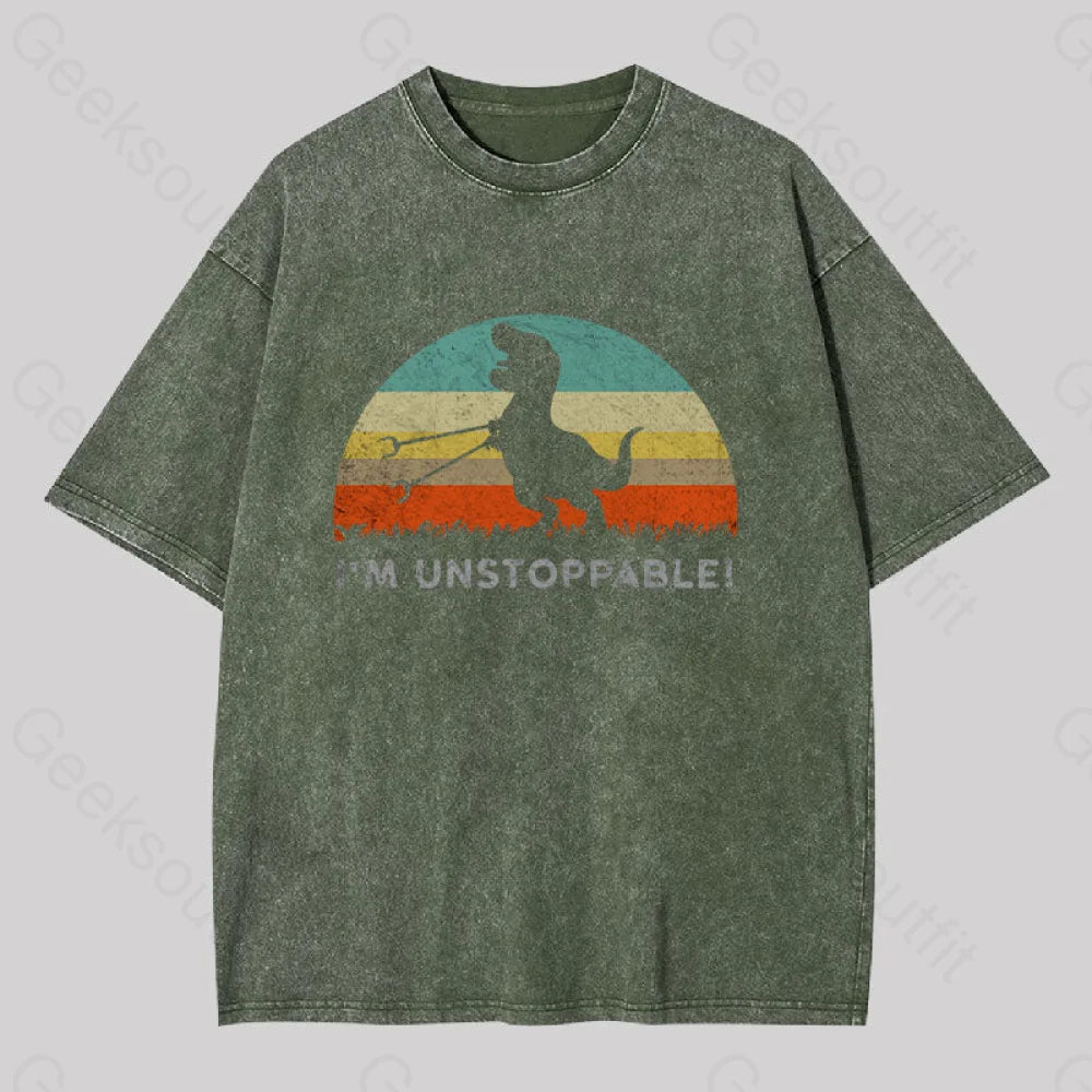 I?��m Unstoppable T-Rex Washed T-Shirt Army Green / S