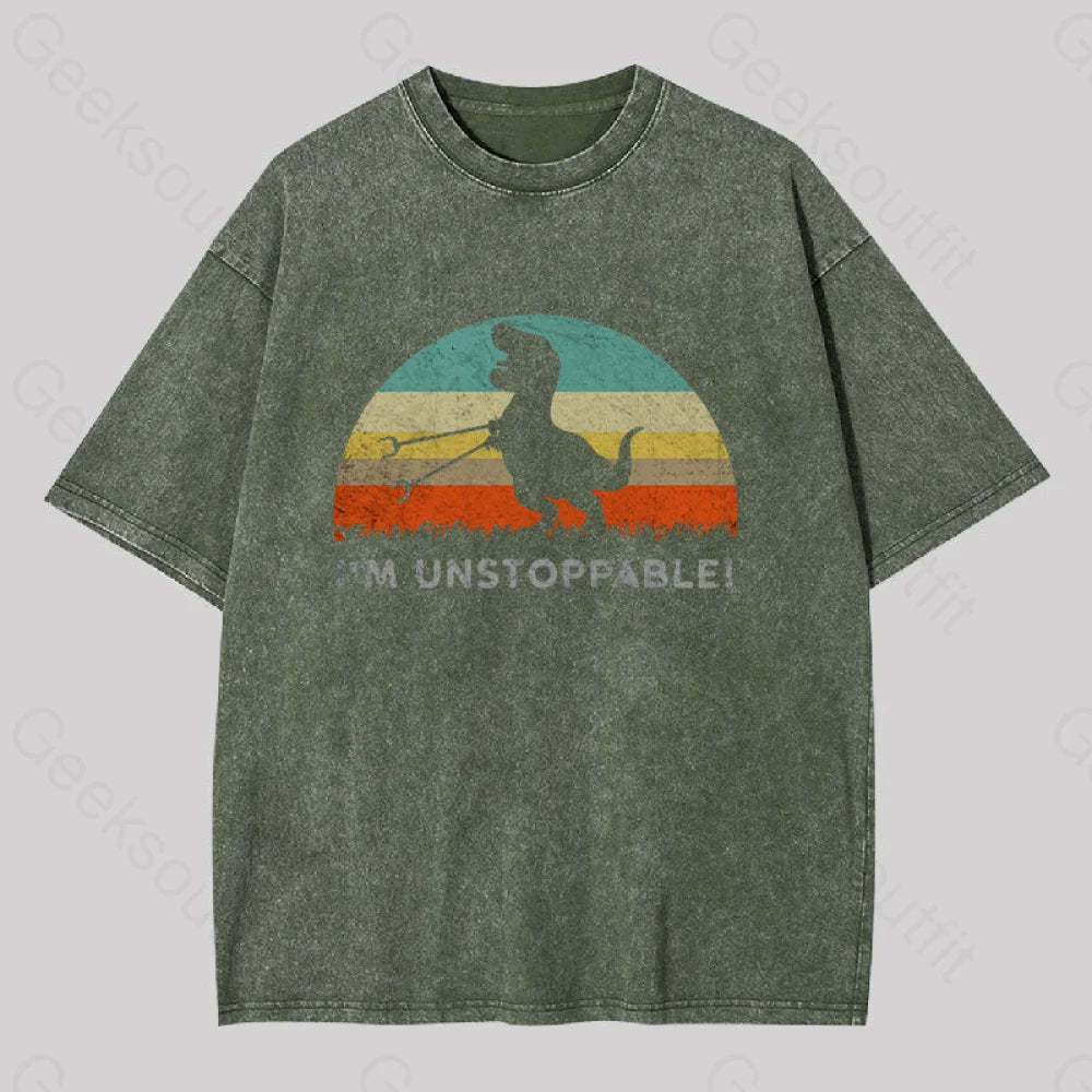 I?��m Unstoppable T-Rex Washed T-Shirt Army Green / S