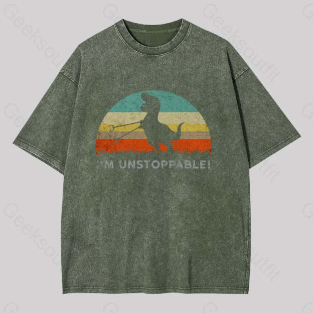 I?��m Unstoppable T-Rex Washed T-Shirt Army Green / S
