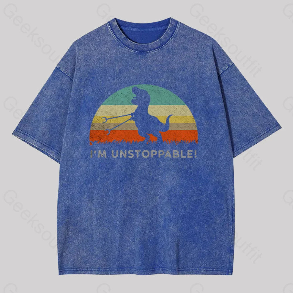 I?��m Unstoppable T-Rex Washed T-Shirt Blue / S