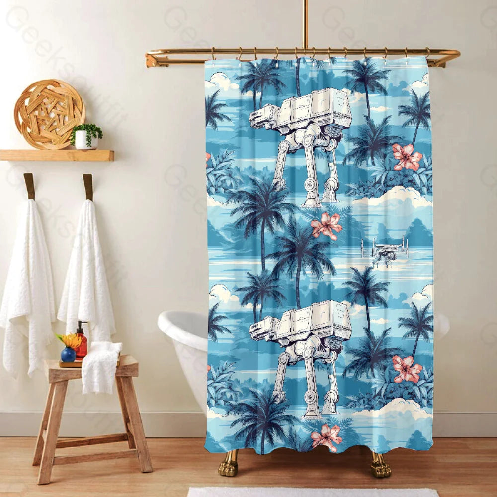 Imperial Walker Blue Hawaiian Beach Shower Curtain 90*180Cm(36*71In) / Geeksc005