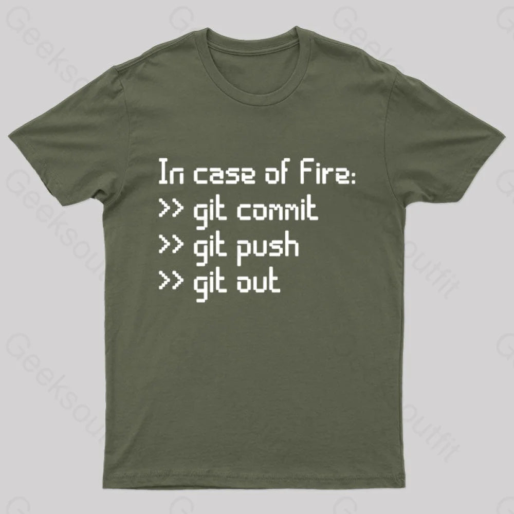In Case Of Fire Nerd T-Shirt Army Green / S