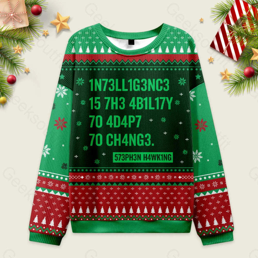 Intelligence - Stephen Hawking Science Green Ugly Christmas Sweater Men’s Style-S