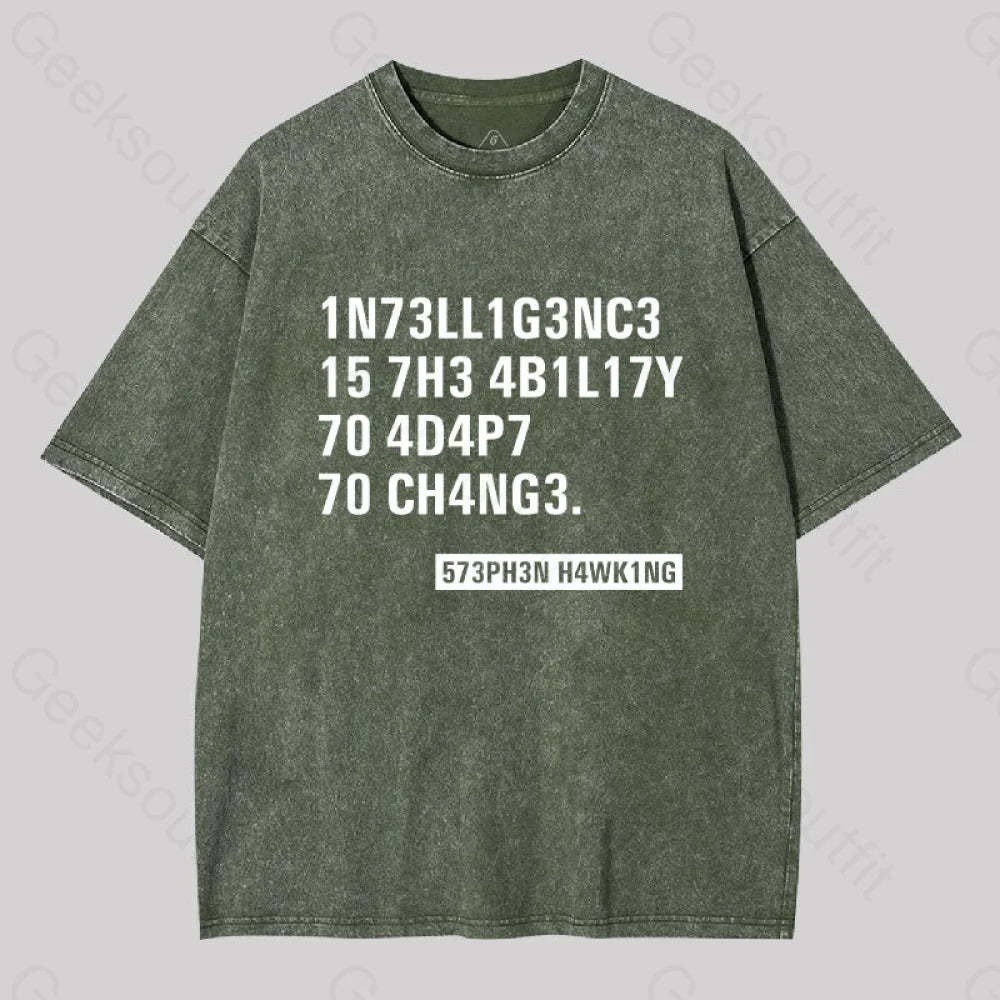 Intelligence - Stephen Hawking Washed T-Shirt Army Green / S