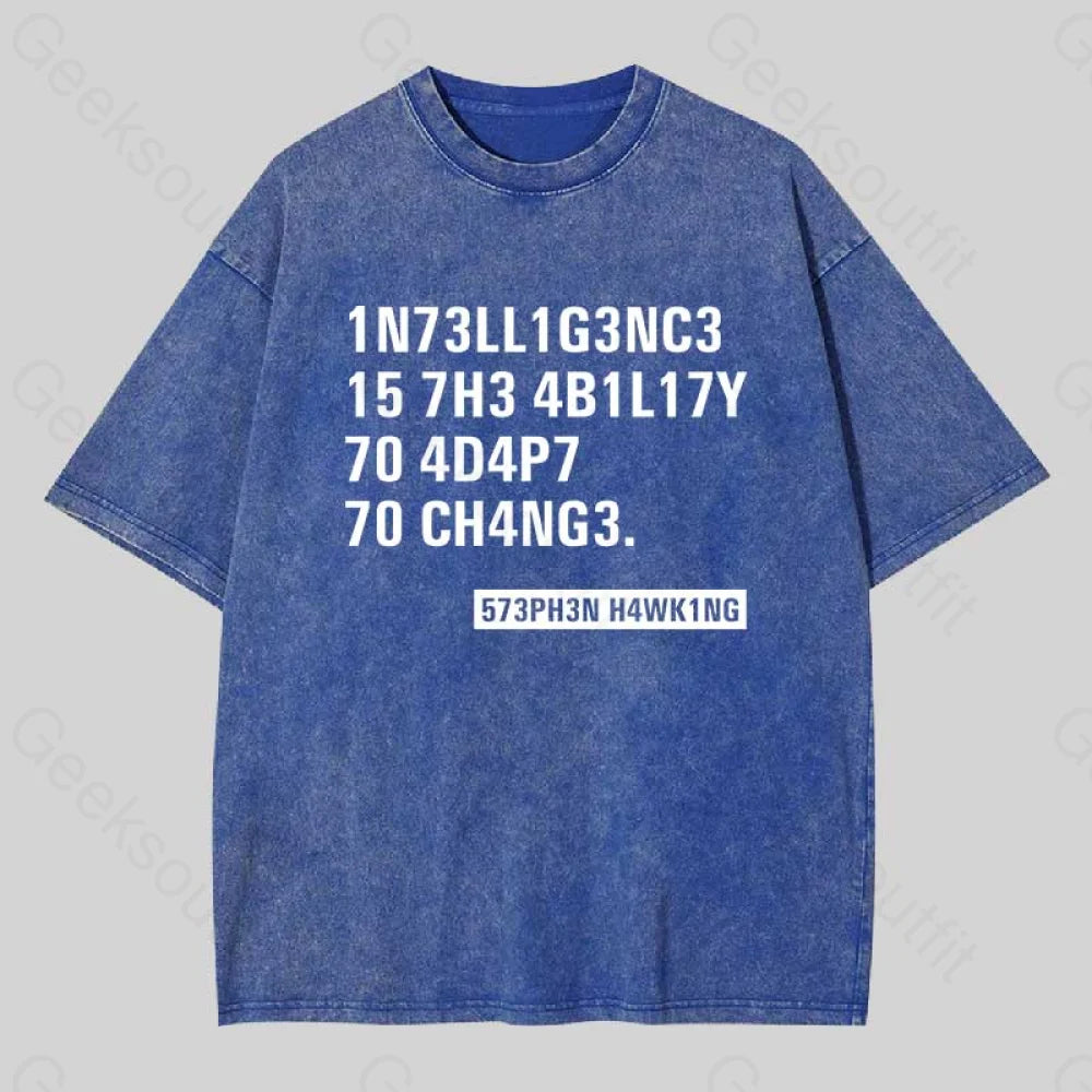 Intelligence - Stephen Hawking Washed T-Shirt Blue / S